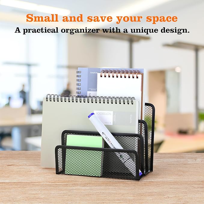 2 Pieces Desk Mail Organizer, Metal Mesh Small File Holders Letter Organizer, Bill/Document/Filing/Folders/Paper Organizer for Desktop (BLACK-2PCS)