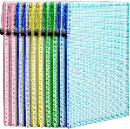 LEOBRO Mesh Zipper Pouches Bags, 10PCS Zipper Pouch, A4 Mesh Bags with Zipper, Zipper Pouches for Organization, Storage Bags for School Office Travel Supplies, File Jackets & File Pockets
