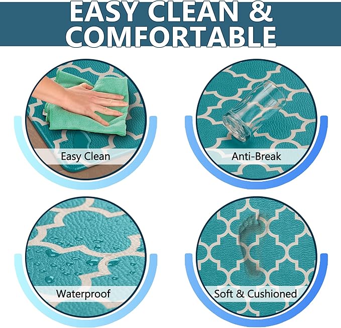 ComfiLife Kitchen Mats for Floor (2 PCs) – Cushioned Anti Fatigue Kitchen Rug for Comfortable Standing – Waterproof, Easy Clean, Non-Slip, Thick Kitchen Mat Set for Home, Office, Sink, Laundry (Teal)