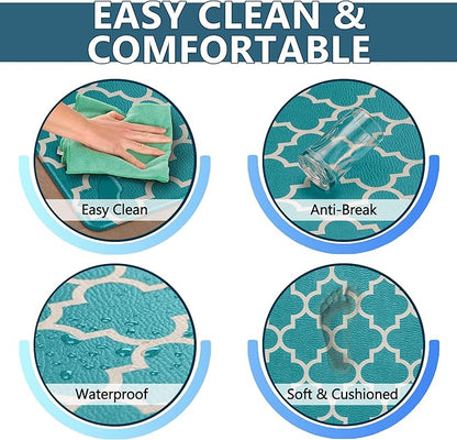ComfiLife Kitchen Mats for Floor (2 PCs) – Cushioned Anti Fatigue Kitchen Rug for Comfortable Standing – Waterproof, Easy Clean, Non-Slip, Thick Kitchen Mat Set for Home, Office, Sink, Laundry (Teal)