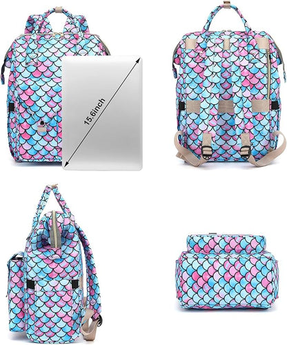 Mermaid Laptop Backpack College School Backpack Bookbags Nurse Backpacks Travel Bags Casual Daypacks for Women Girls Fits 15.6 Inch Notebook