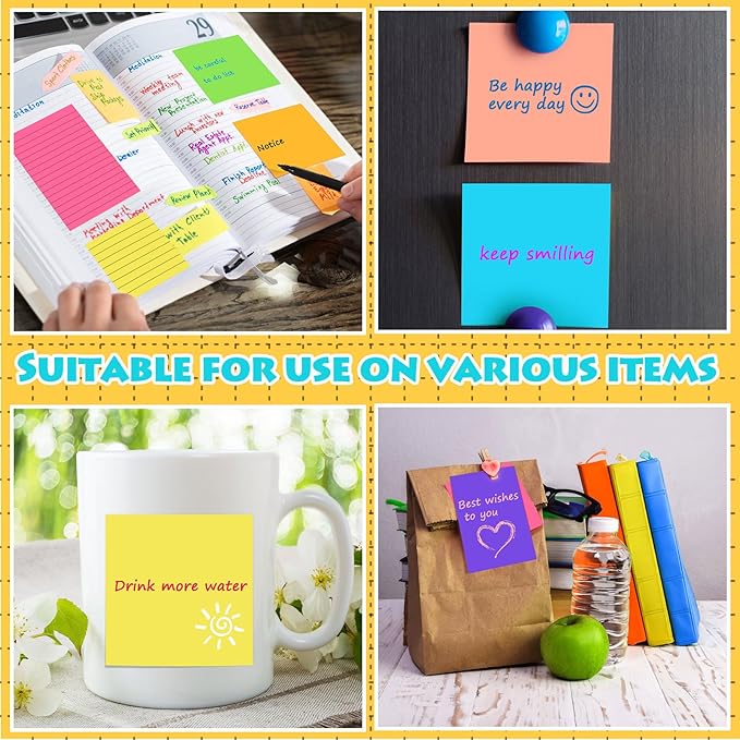 Yexiya 64 Pcs Lined Sticky Notes Self Stick Notes with Lines Bright Assorted Colors Sticky Notes for Home Office Products Post Memos, 1920 Sheets(4 x 6 Inch, 3 x 3 Inch,Multi Color)