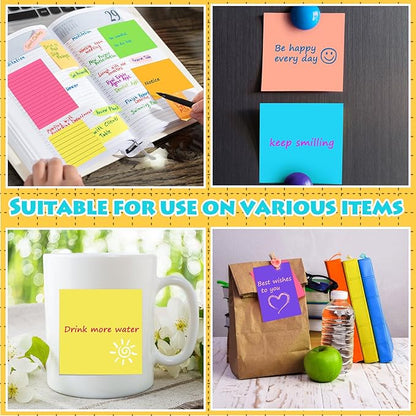Yexiya 64 Pcs Lined Sticky Notes Self Stick Notes with Lines Bright Assorted Colors Sticky Pad for Home Office Products Post Memos, 1920 Sheets(4 x 6 Inch, 3 x 3 Inch,Multi Color)