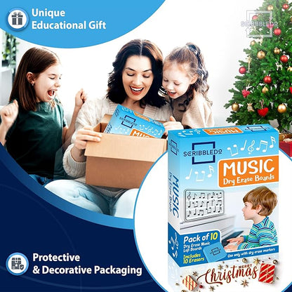 Scribbledo 10 Pack Dry Erase Music Staff Lap White Boards 9"X12" l Write Musical Notes and More Whiteboard (Double Sided) Music Classroom Supplies Must Haves Includes 10 Erasers