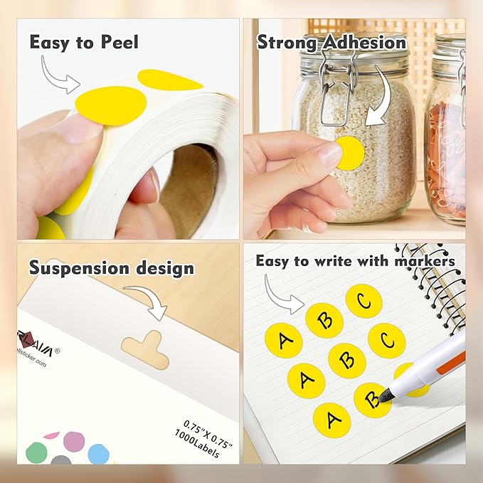 PARLAIM 3/4 Inch Roll Color Coding Labels,10000 per 10Rolls Round Permanent Adhesive Color Coding Circle Dot Stickers for Office Home (Yellow)