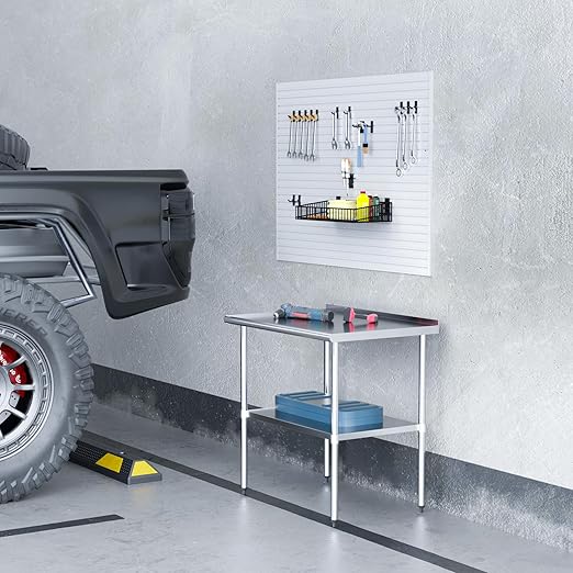 Stainless Steel Table 24 x 36 Inches Metal Prep Table with Backsplash & Adjustable Undershelf for Commercial Kitchen, Outdoor, Restaurant, Hotel & Garage