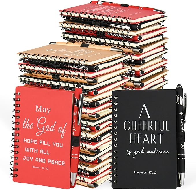 INSADA Christian Prayer Journal Spiral Notebooks Bulk with Pens - Small Notepads (4.13”x5.43”) - Easter Gifts for Women men,Church Members & Bible Study Groups (60 sets multicolor)