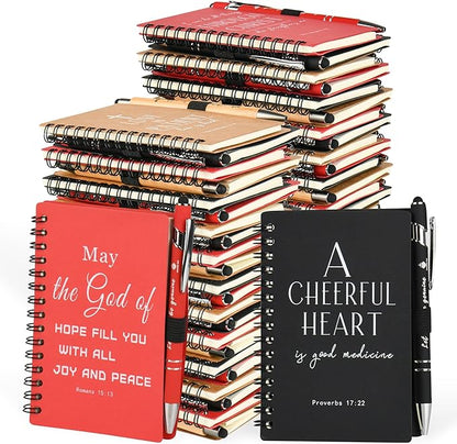 INSADA Christian Prayer Journal Spiral Notebooks Bulk with Pens - Small Notepads (4.13”x5.43”) - Easter Gifts for Women men,Church Members & Bible Study Groups (60 sets multicolor)