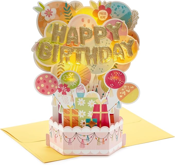 Hallmark Paper Wonder Musical Pop Up Birthday Card (Mylar Balloon Explosion, Plays Happy Birthday)