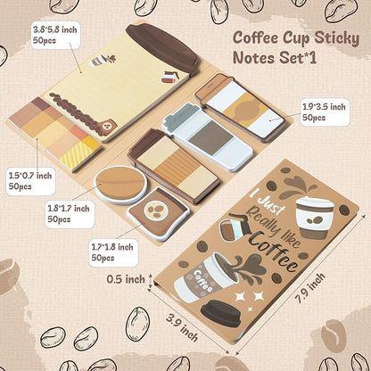 B1ykin Sticky Notes Set - Cartoon Theme Cute Self-Stick Notes Pad Teacher Appreciation Gifts， Self-Adhesive Writing Memo Pages Sticky to Do Notepad for Kids Employee School Office (Coffee)