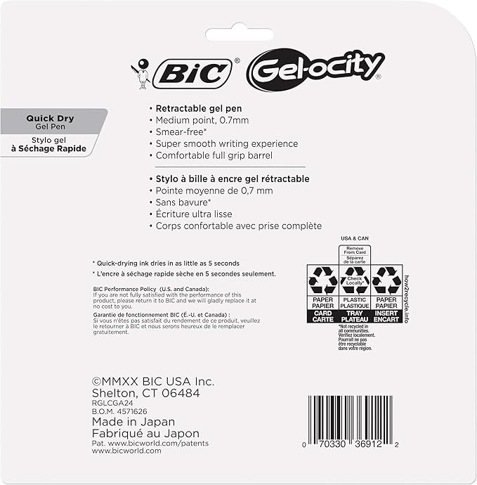 BIC Gel-ocity Quick Dry (Dries Up To 3x Faster) SUPER BRIGHT COLORS 24 Pack, Smear Free, Assorted Colors Retractable Gel Pens, Medium Point 0.7mm, Colorful Pens for adults Women & Men