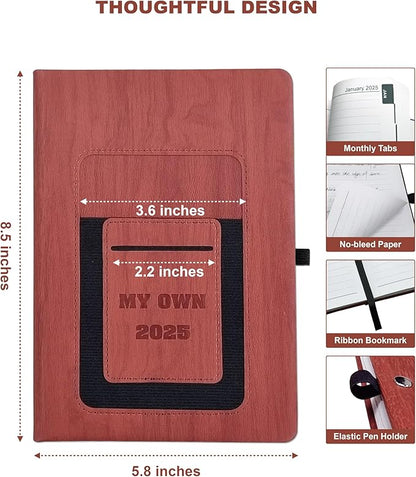 2025 Weekly and Monthly Planner with Pen: Jan 2025-Dec 2025, A5 size 8.5" x 5.75", Hard Cover Agenda Planner with Phone Holder, Card Holder and Pen Holder (Tan)