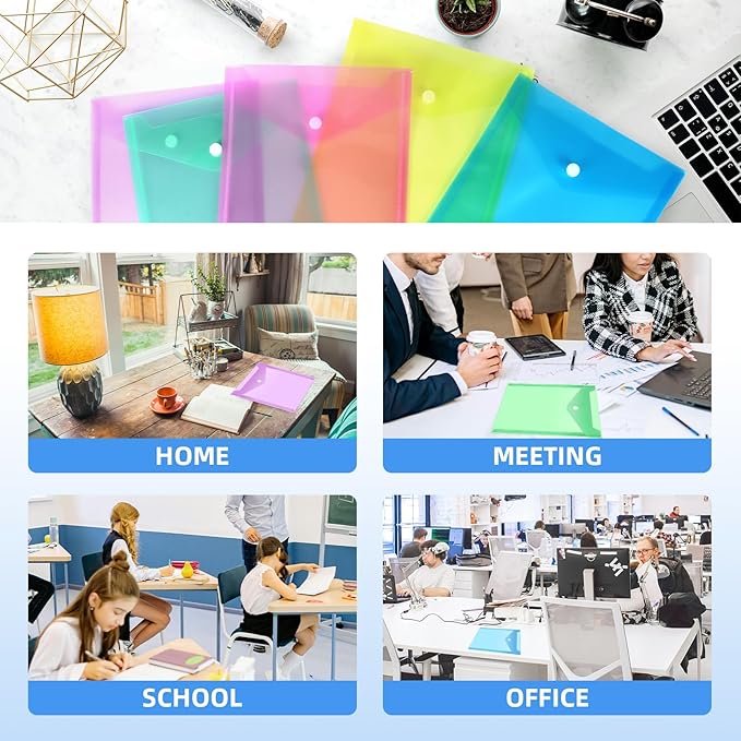 Vmiapxo 40 Pack Multi-Color Stamp and Die Storage Pockets, Reusable Rainbow Small Plastic Envelopes Waterproof Sticker Organizer Receipt Holder Photo Storage Folders (7" x 9.4")