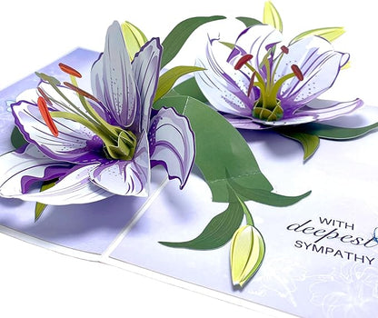 Paper With Deepest Sympathy Card, White Lily Pop Up Card, Loss of Loved One, Pet, Mom, Dad, Child, Thinking Of You, Condolence, Bereavement, Grief with Envelope (White Lily)