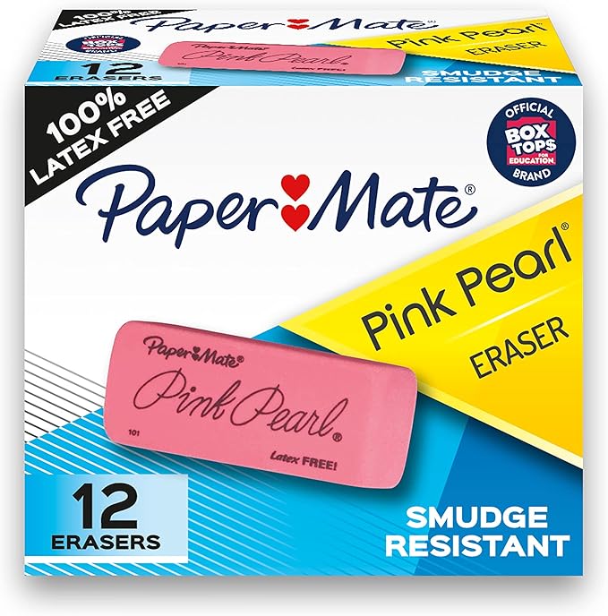 Paper Mate Erasers | Pink Pearl Large Erasers, 12 Count