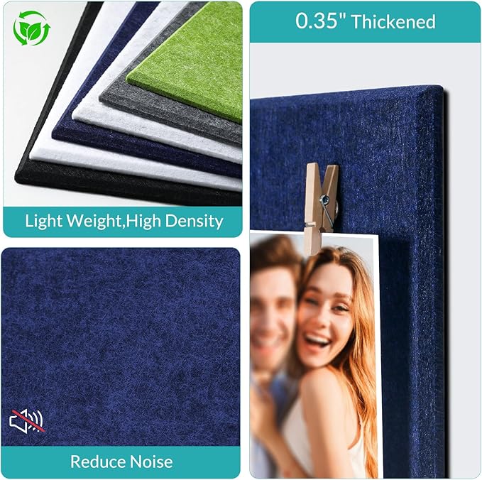 Large Cork Board Alternative - 48" x 36" Bulletin Board for Office - 12 Pack Felt Wall Tiles with Safe Removable Adhesive Tabs - Corkboard for Home & School Walls Decor - Navy Blue