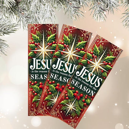 50 Count Bulk Pack - Christmas Jesus is The Reason for The Season Bookmarks - Made in USA - Bible Verse - Church Handouts- Greeting Card Inserts - Inspirational Message