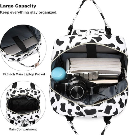 Cow Print Laptop Backpack College Bookbag School Backpack for Women Girls, Travel Backpack 15.6 Inch Computer Backpacks