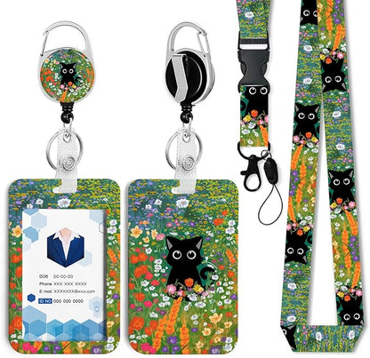 Cute Cat Hidden in The Flowers Badge Holder with Retractable Reel and Breakaway Lanyard，Badge Clips Retractable Heavy Duty Badge Reel，ID Holder with Breakaway Lanyard for School Nurse Office Teen ﻿3