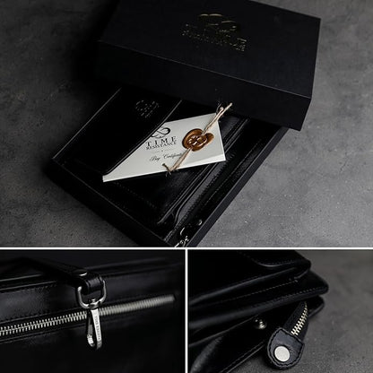 Time Resistance Leather Clutch for Men Organizer Wrist Bag Briefcase Handmade in Italy Gift Box Included