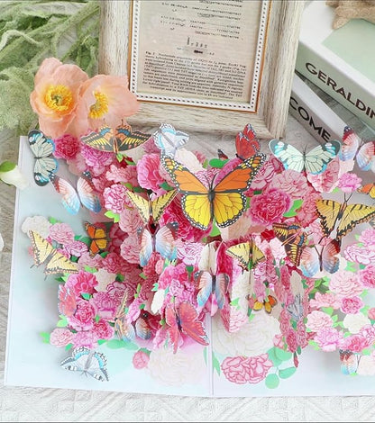 Butterfly Flower Pop Up Card, 3D Butterflies Flowers Garden Anniversary Valentine's Day Popup Cards, Thank You, Happy Birthday Greeting Card for Mom, for Wife, for Daughter, for Sister