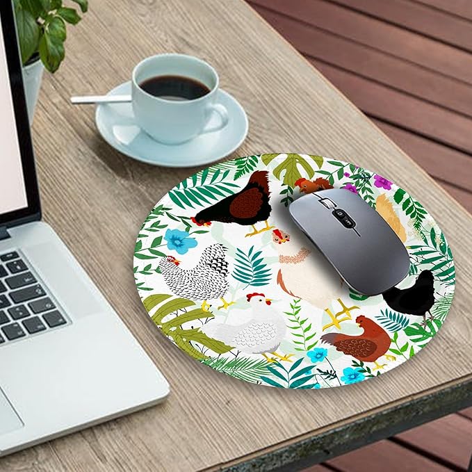 Gctriki Chicken Round Mouse Pad for Desk, Cute Office Decor for Women, Stitched Edge Non-Slip Rubber Base, Personalized Small Computer Mouse Pads for Gaming Laptop Computer, Funny Desk Accessories
