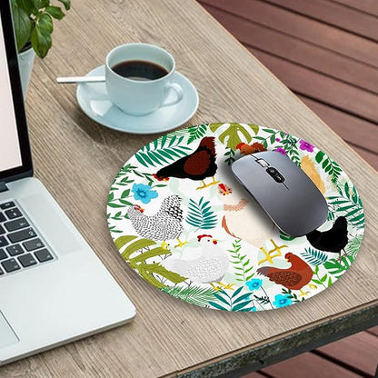 Gctriki Chicken Round Mouse Pad for Desk, Cute Office Decor for Women, Stitched Edge Non-Slip Rubber Base, Personalized Small Computer Mouse Pads for Gaming Laptop Computer, Funny Desk Accessories