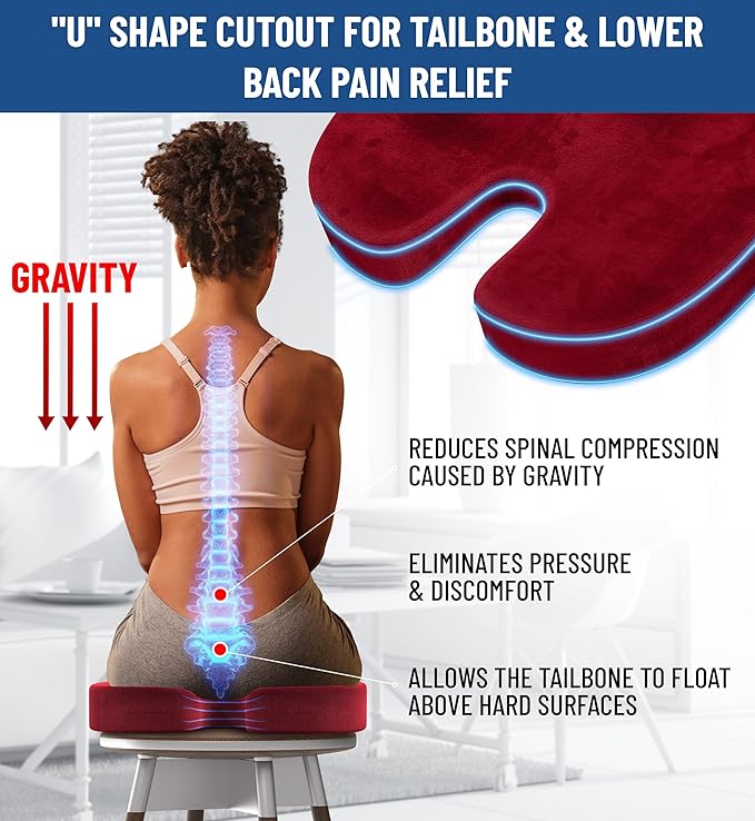 Everlasting Comfort Doctor Recommended Memory Foam Seat Cushions for Office Chairs - HSA FSA Eligible Tailbone Pain Relief Cushion, Sciatica & Back Support, Office Chair Cushion & Car Seat Cushion