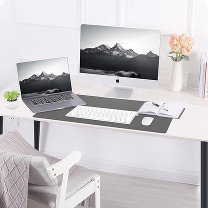 Desk Mat,35.4" x 17" Leather Desk mat,Double-Sided Desk Pad,Desk matt for Desktop,Large Mouse Pad,Office Desk mat,Waterproof Desk Blotter pad for Office&Home(Dark Grey+Cork)