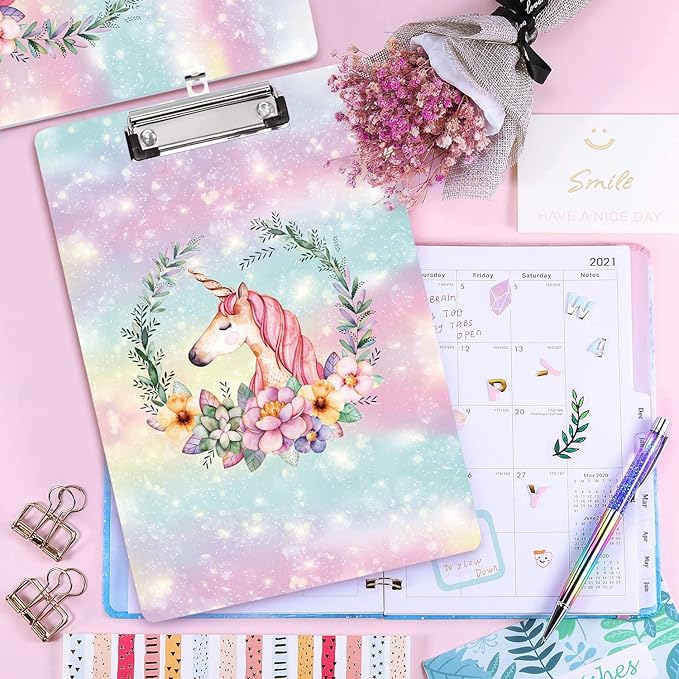 WAVEYU Cute Clipboard Hardboard for Kids Teens, Decorative Pink Clipboard with Low Profile Clip Chic Designed for Students Classroom School and Office Use, Cute(12.5"x9")