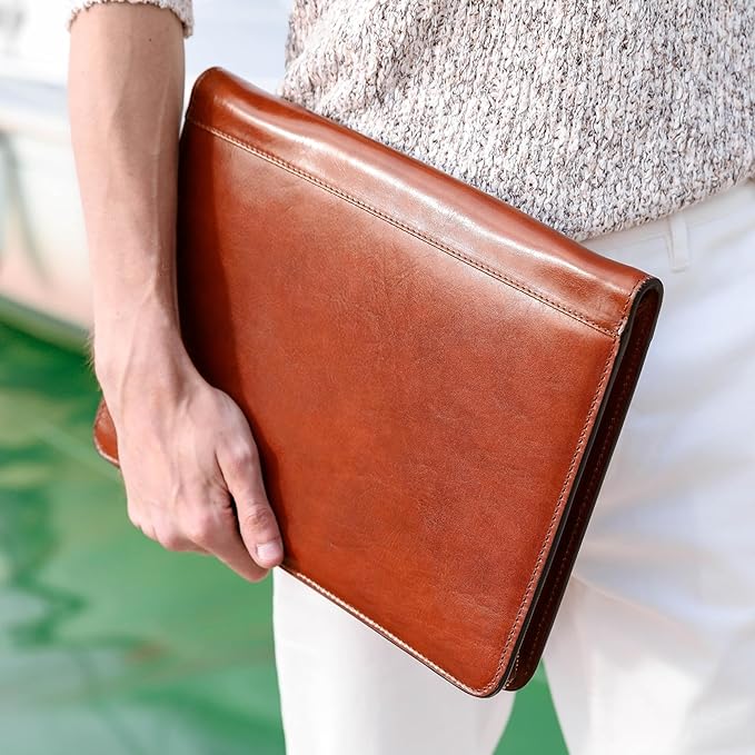 Time Resistance Leather Portfolio - A4 Document Folder - Padfolio - Italian Handcrafted Organizer Folio - Gift Box Included