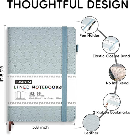 Lined Journal Notebook for Women Men, 192 Pages 100 GSM Thick Paper, Hardcover | Embossed Leather Journals for Writing, A5 College Ruled | Business, Work & School, 5.8"×8.5"(Blue)