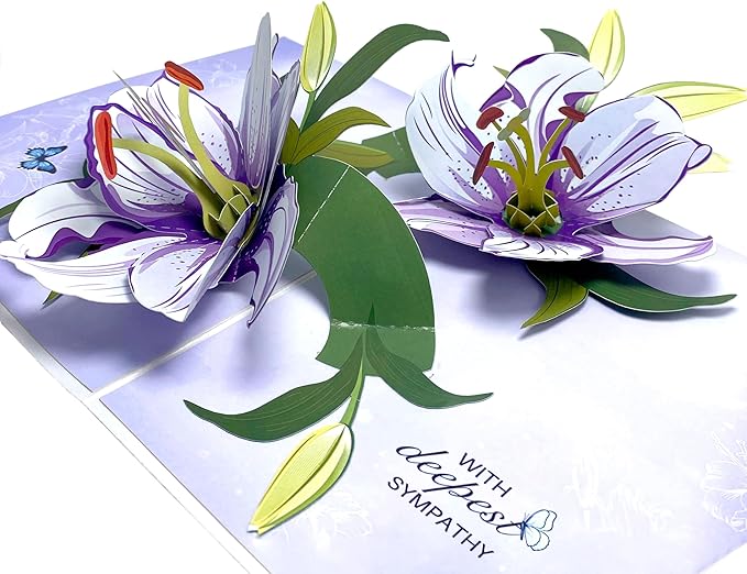 Paper With Deepest Sympathy Card, White Lily Pop Up Card, Loss of Loved One, Pet, Mom, Dad, Child, Thinking Of You, Condolence, Bereavement, Grief with Envelope (White Lily)