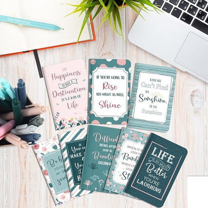Funrous 32 Pcs Motivational Quote Pens Inspirational Notepads Mini Journal with Ballpoint Pen Small Notebooks Gift Set for Men Women Coworkers, Adult Party Favors Prizes Gift Bulk(Floral)