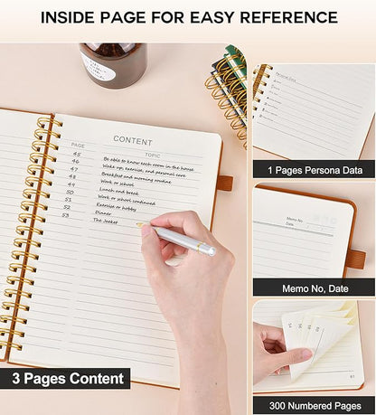 Large Spiral Notebook Journal for Women Men - 300 Numbered Lined Pages, College Ruled,B5 Hardcover Spiral Bound Notebook for School, Work, Note Taking, Writing, Leather Spiral Journal 7"x10"