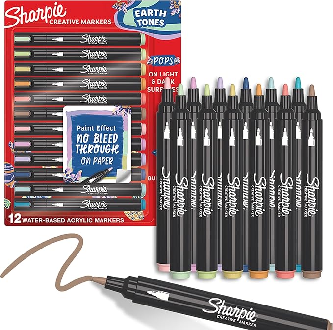 SHARPIE Creative Markers, Earth Tones, Water-Based Acrylic Markers, Bullet Tip, Assorted Colors, 12 Count, Everything The Light Touches Is Your Canvas, In celebration of Disney’s Mufasa: The Lion King
