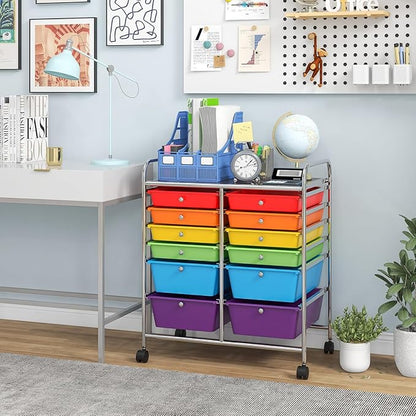 Giantex 12-Drawer Rolling Storage Cart, Multipurpose Movable Organizer Cart, Utility Cart for Home, Office, School (Multicolor)