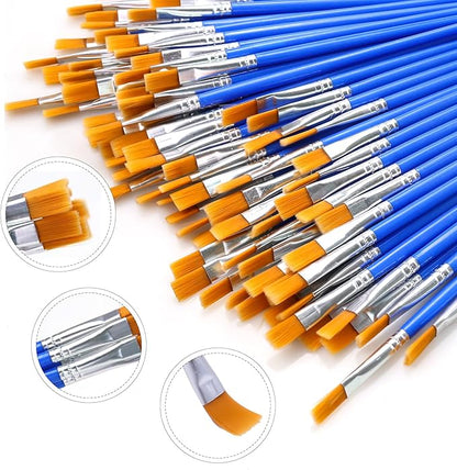 AROIC 180pcs Flat Paint Brushes Set, Small Brushes Bulk Nylon Hair for Kids Acrylic Oil Watercolor Artist, Professional Painting for Classroom Students