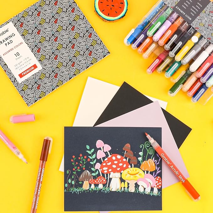 Grabie Acrylic Paint Pens - 28 Color Extra Fine Tip Markers for Painting Various Surfaces - Premium Art Supply Set