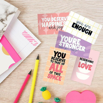 Strong Mental Health Mini Quote Cards / 50 Motivational Kindness Cards / 25 Vibrant Uplifting Designs / 2" x 3.5" Flat Business Card Size/Small Inspirational Daily Quote Cards