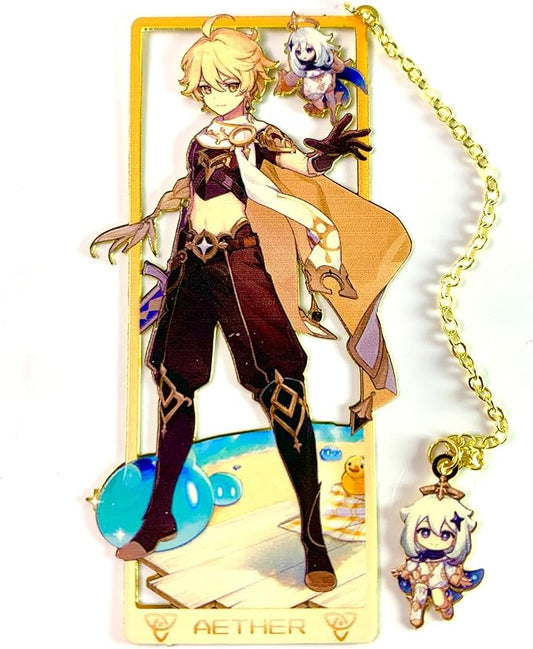 Genshin Impact Aether Metal Bookmark - Anime Figure Merch with 3D Display Box - Birthday Gifts for Fans Friends Gamer Book Lovers - Zllada