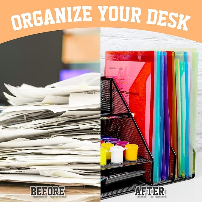 LEOBRO Plastic File Folders, 24 PCS Plastic Folders for Documents, File Folders, A4 Plastic Envelopes with Snap Closure, Letter Size Clear Envelopes Folders, Reusable File Bags, Document Holder