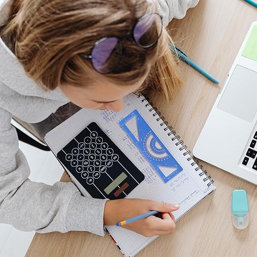 4-in-1 Geometry Set, Metal Math Ruler Kit- Aluminium Protractor, 2 Precision Triangles, Straight Edge Rule - Multifunctional Drafting& Measuring Small Ruler for Kids School - 6 inch, Black