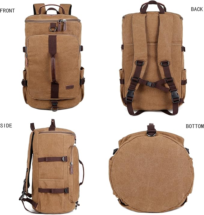 BAOSHA Canvas Weekender Travel Duffel Backpack Hybrid Hiking Rucksack Laptop Backpack for Outdoor Sports Gym HB-26(Coffee)