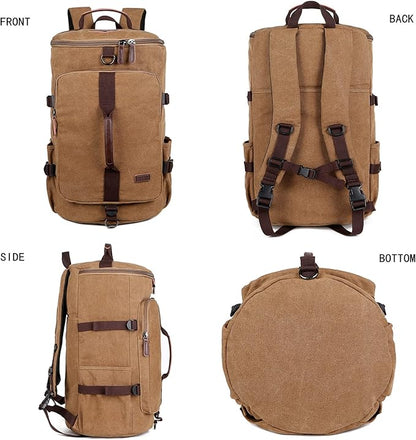 BAOSHA Canvas Weekender Travel Duffel Backpack Hybrid Hiking Rucksack Laptop Backpack for Outdoor Sports Gym HB-26(Coffee)