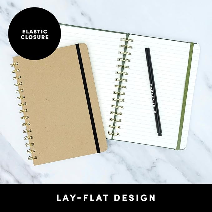 PAPERAGE Lined Spiral Journal Notebook, (Rainbow Stripe), 160 Pages, Medium 5.5 inches x 8 inches - 100 GSM Thick Paper, Hardcover, Double-Wire Spiral Journal & Notebook