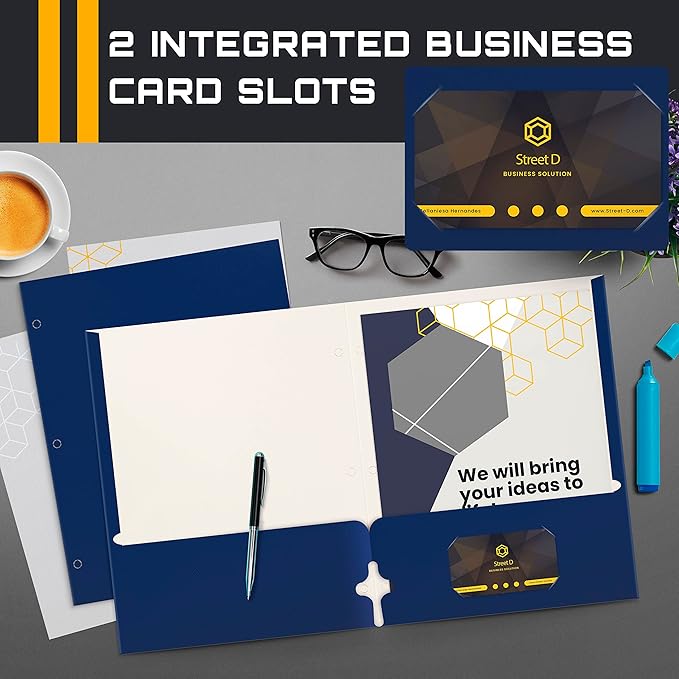 Better Office Products Two Pocket Portfolio Folders, 50-Pack, Blue, Letter Size Paper Folders, 50 Pieces, Blue