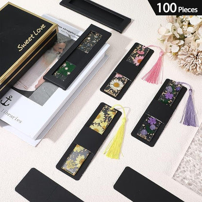 50 Set Kraft Bookmark Sleeves Resin Bookmark Holder 5.9 x 1.8'' Bookmark Cardboard Gift Boxes DIY Bookmark Blank Display Cards for Bookmark Wrapping Gift Supplies(Black)