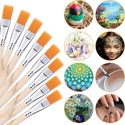 10Pcs 3/5 Inch Flat Paint Brushes Wood Paint Brush Artist Craft Paint Brushes Watercolor Small Brush Bulk Painting Brush Art Detail Oil Brush for Kid Adult(5.5 x 3/5 Inch)