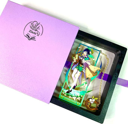 Genshin Impact Venti Brass Bookmarks with 3D Display Box for Women Men Sisters Friends - Ideal Birthday Gifts for Book Lovers - Zllada